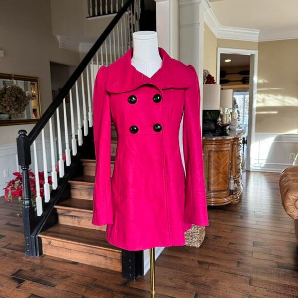 guess hot pink wool blend double breasted coat bow back y2k - Picture 2 of 6